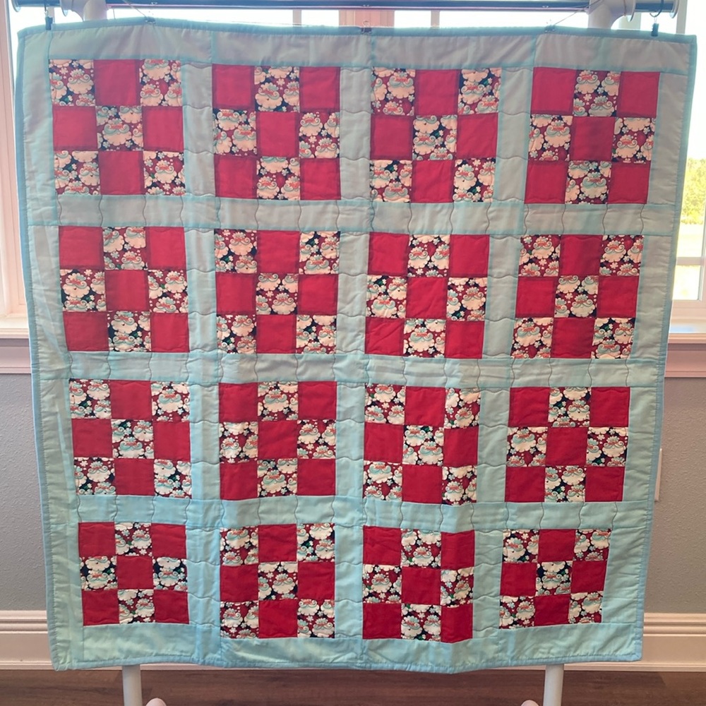 Handmade Santa 9 Patch Lap or Crib Quilt